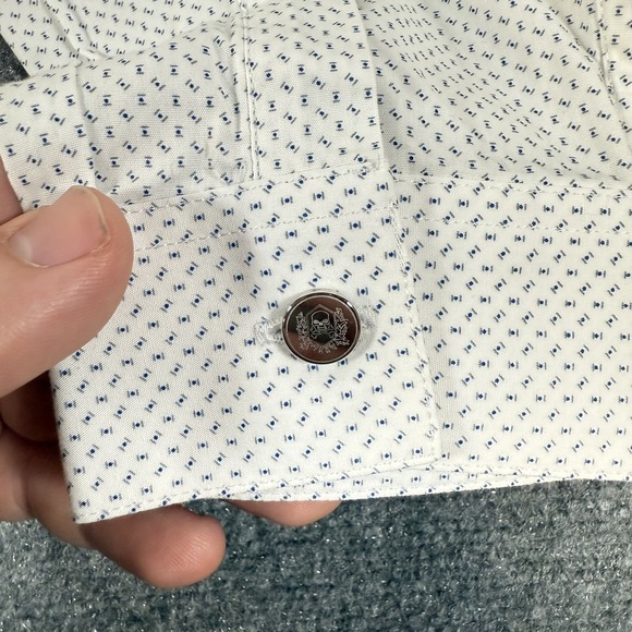 The Kooples‎ Dress Shirt Mens Medium White Fitted Cotton Collarless Geometric - Picture 7 of 12